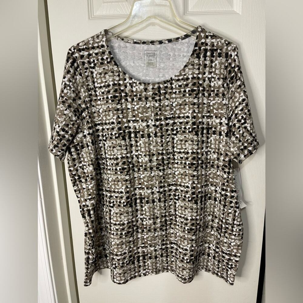 Hasting & Smith Beige Printed Cotton Blend T-shirt size 2X